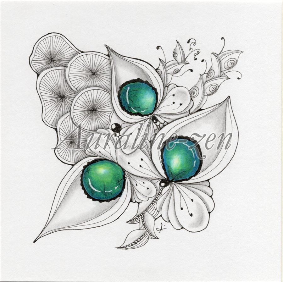 Tuile Méthode Zentangle® à l'accent vert d'eau