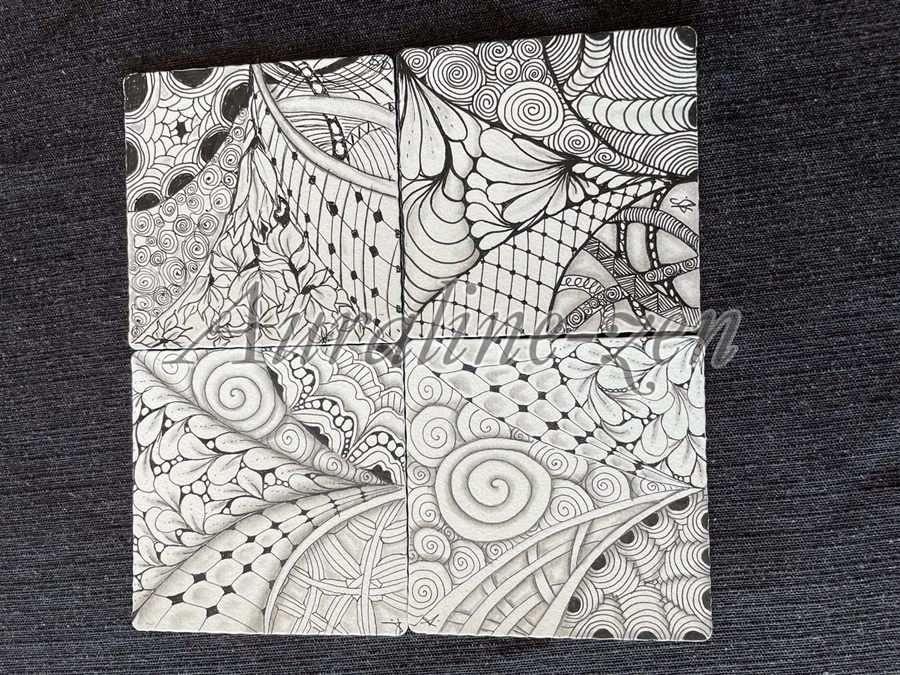 Tuiles réalisées pendant un atelier de la Méthode Zentangle®